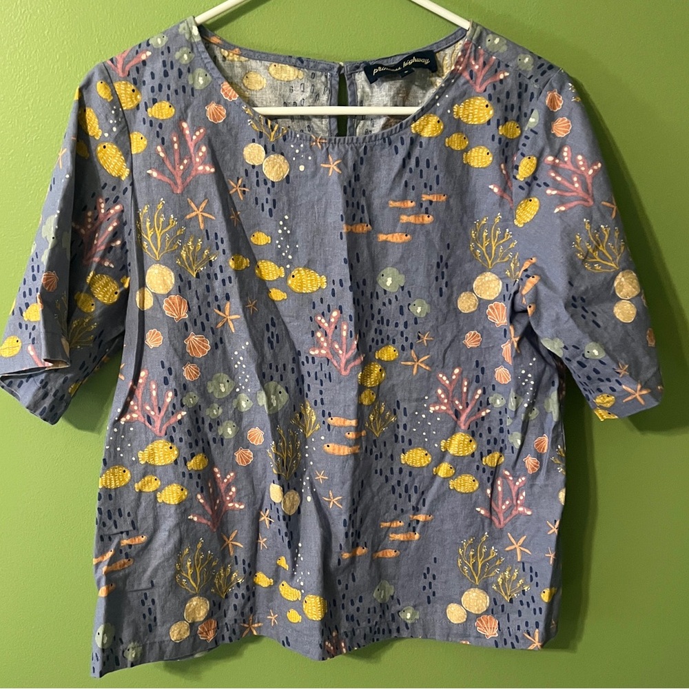 🪸🩵 Blue Under-the-Sea Print Top 🐟🪸